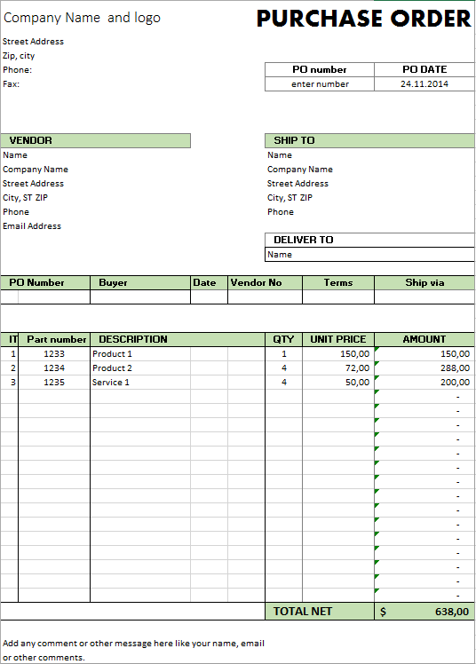 Excel Template Free Purchase Order Template For Microsoft Excel By