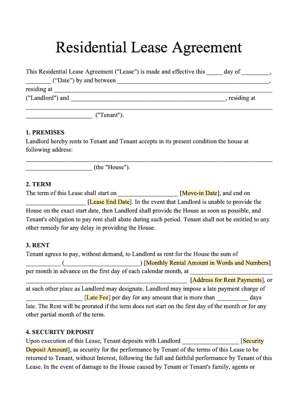 Free Printable Rental Agreement Template