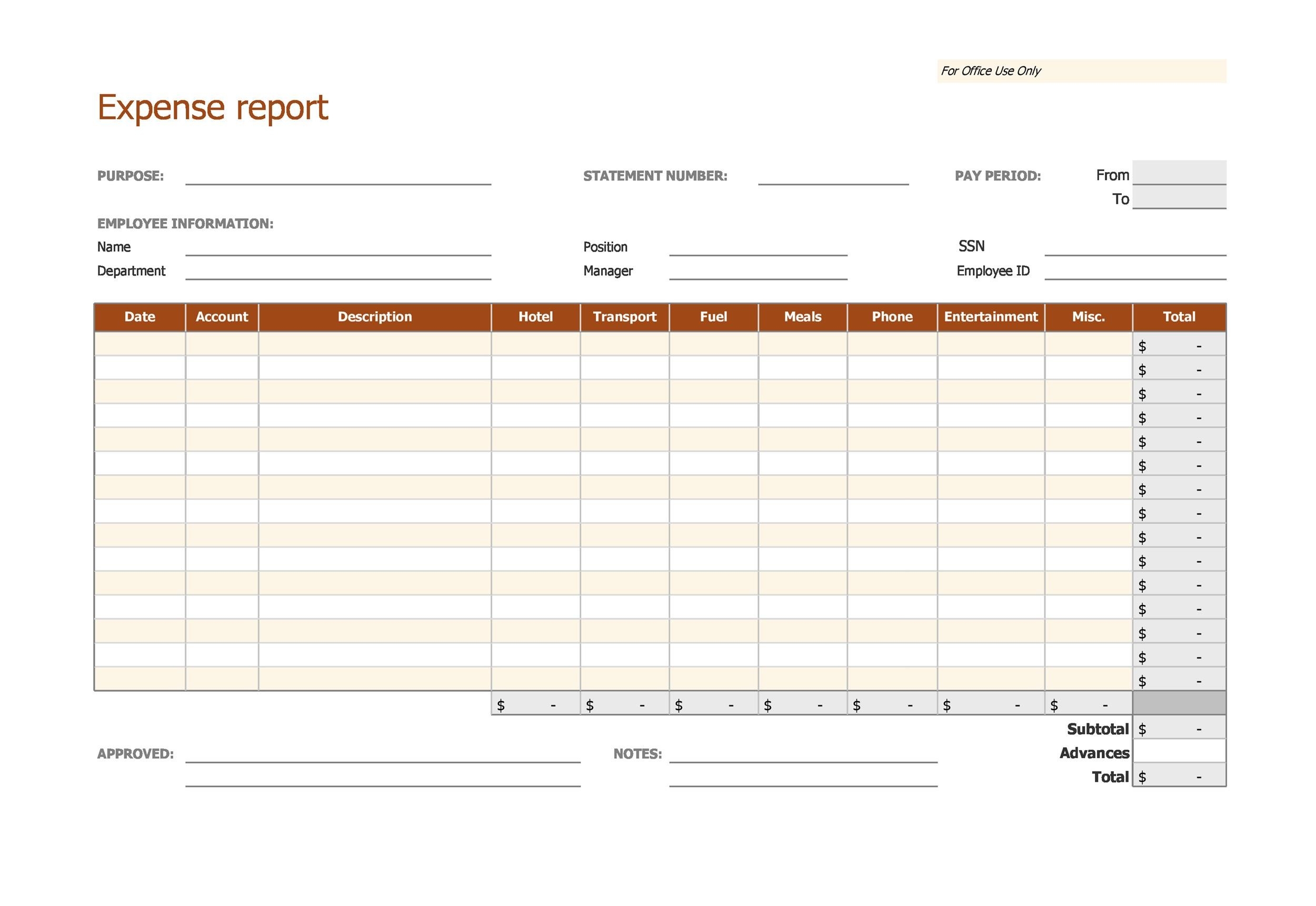 Printable Expense Report Template