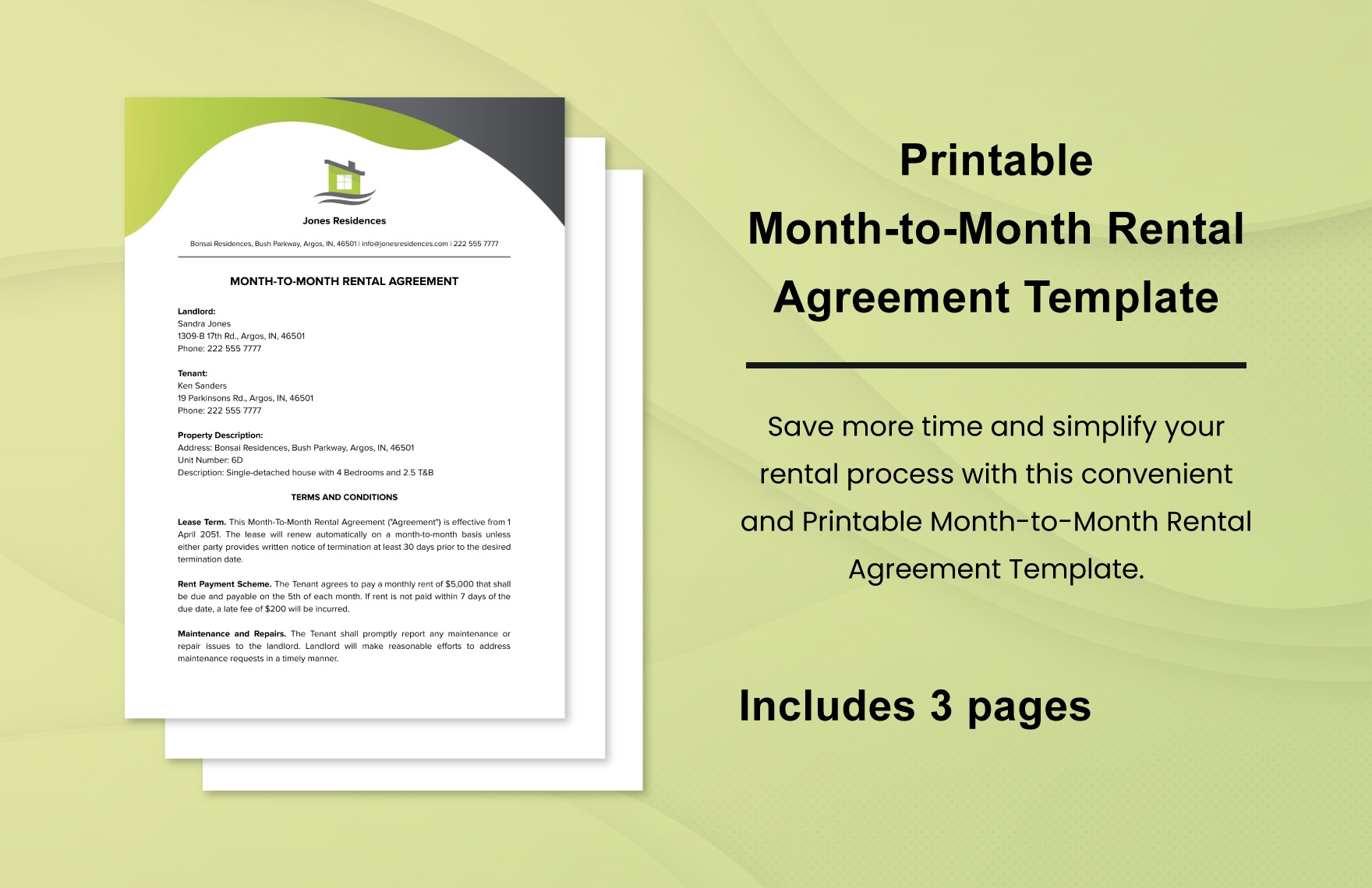 Printable Month To Month Rental Agreement Template In Word PDF Google 